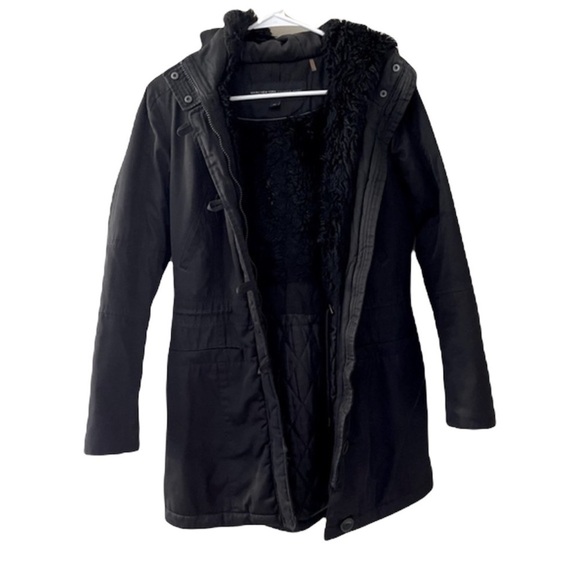 Marc New York black long faux fur jacket hood womens size XS - Picture 1 of 13